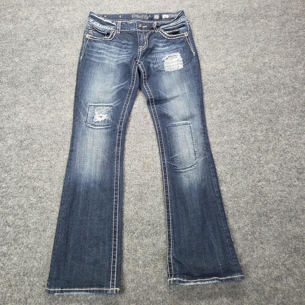 Miss Me Bootcut Jeans‎ Womens 30 Blue Distressed Sequin Bling JE5440BL